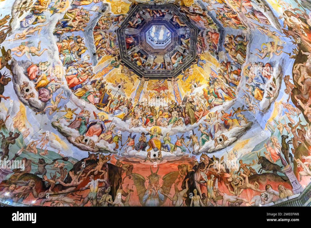 Florence, Italy - June 03, 2022: Judgment Day fresco inside the Brunelleschi dome cupola of the Duomo Cathedral or Cattedrale di Santa Maria del Fiore Stock Photo