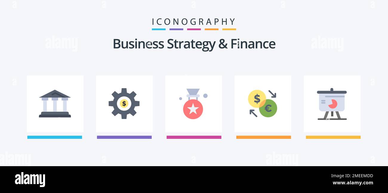 Business strategy and finance flat 5 icon pack including dollar