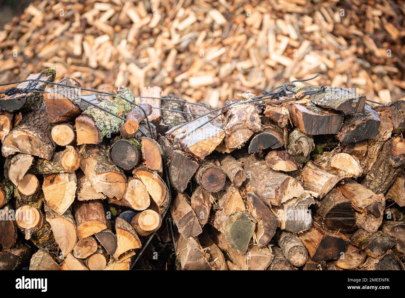 France, Fleurieux sur l Arbresle, 2023-01-03.  Logs of firewood tied and piled up. Photograph by Franck CHAPOLARD Stock Photo