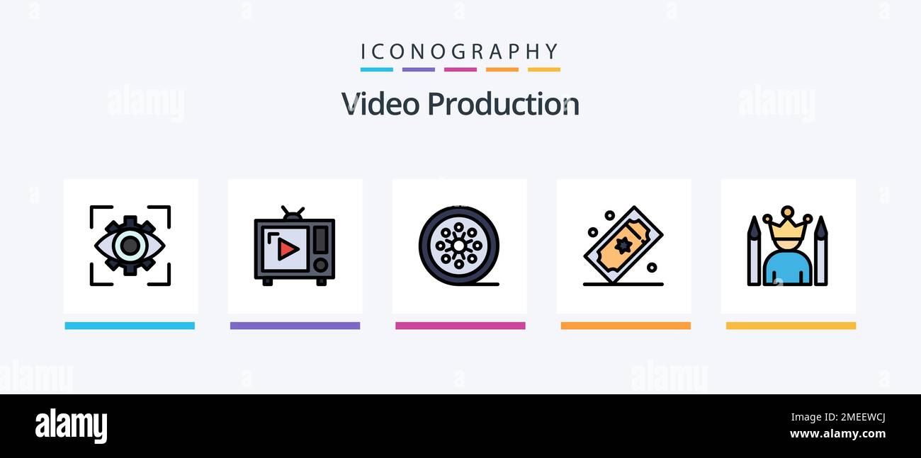 Video Production Line Filled 5 Icon Pack Including star. celebrity. studio lightning. professional artist. celebrity. Creative Icons Design Stock Vector