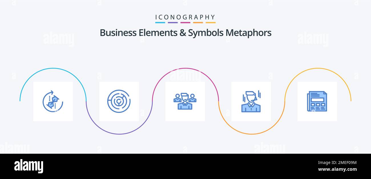 Business Elements And Symbols Metaphors Blue 5 Icon Pack Including man. manager. target. businessman. manager Stock Vector