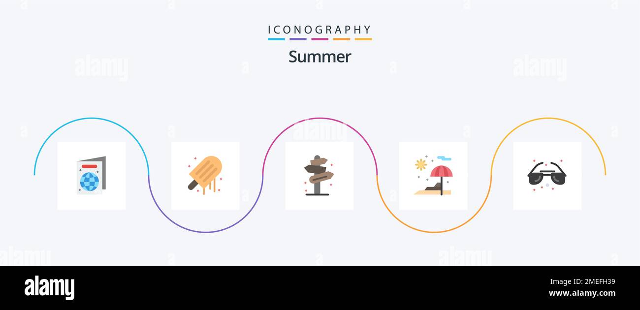 Summer Flat 5 Icon Pack Including sea. beach. direction. vacation ...