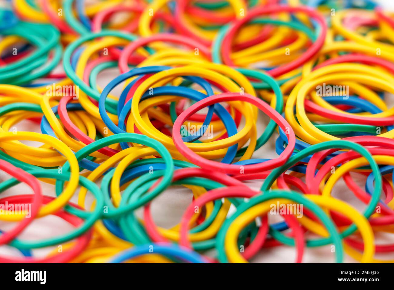 Multicolored elastic rubber bands close up Stock Photo