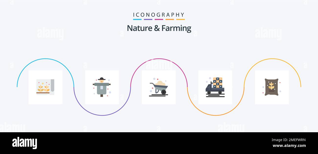 Nature And Farming Flat 5 Icon Pack Including farm. truck. agriculture