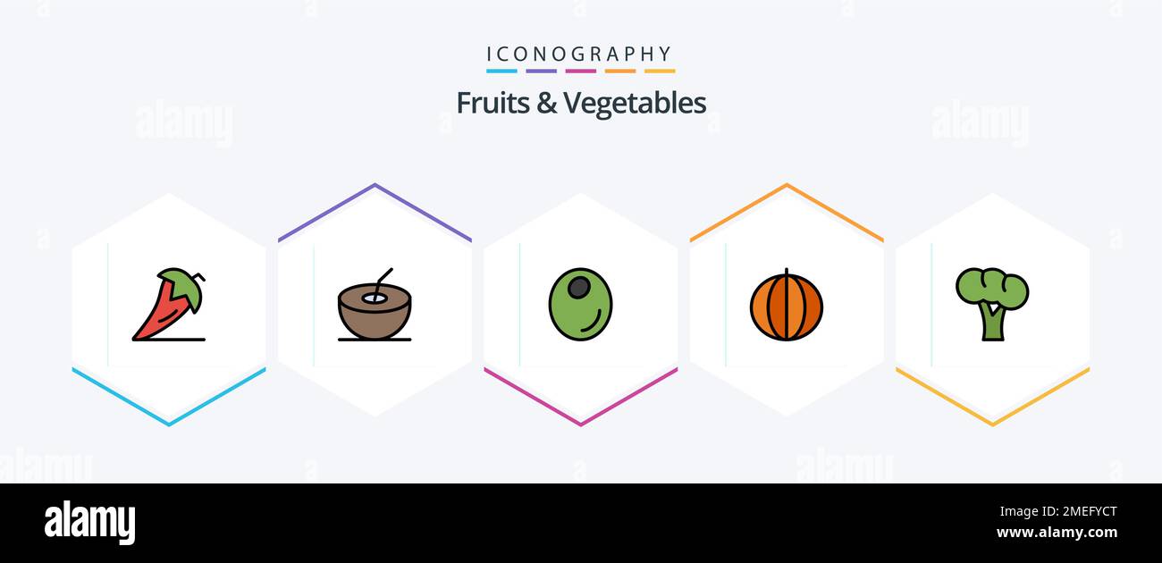 Fruits and Vegetables 25 FilledLine icon pack including organic. broccoli. fruit. vegetables