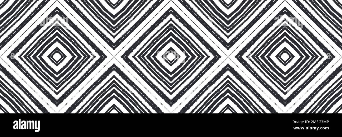 Arabesque hand drawn seamless border. Black symmetrical kaleidoscope background. Oriental arabesque hand drawn design. pleasing decorative design elem Stock Photo