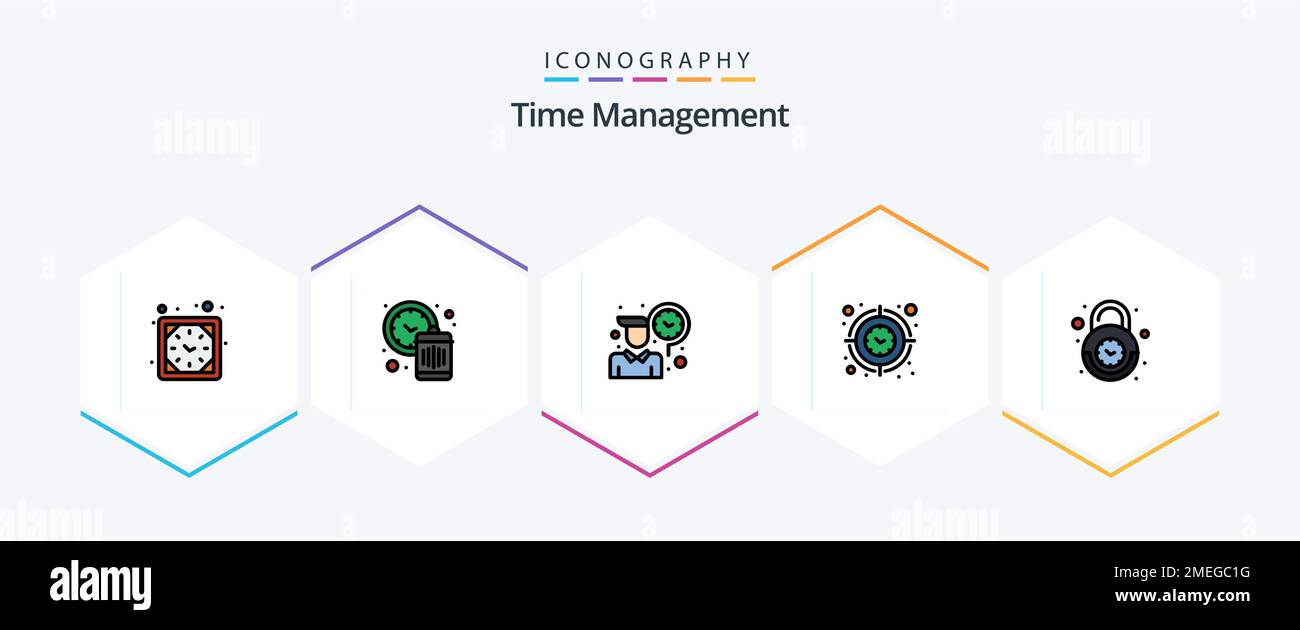 Time Management 25 FilledLine icon pack including alarm. time. employee