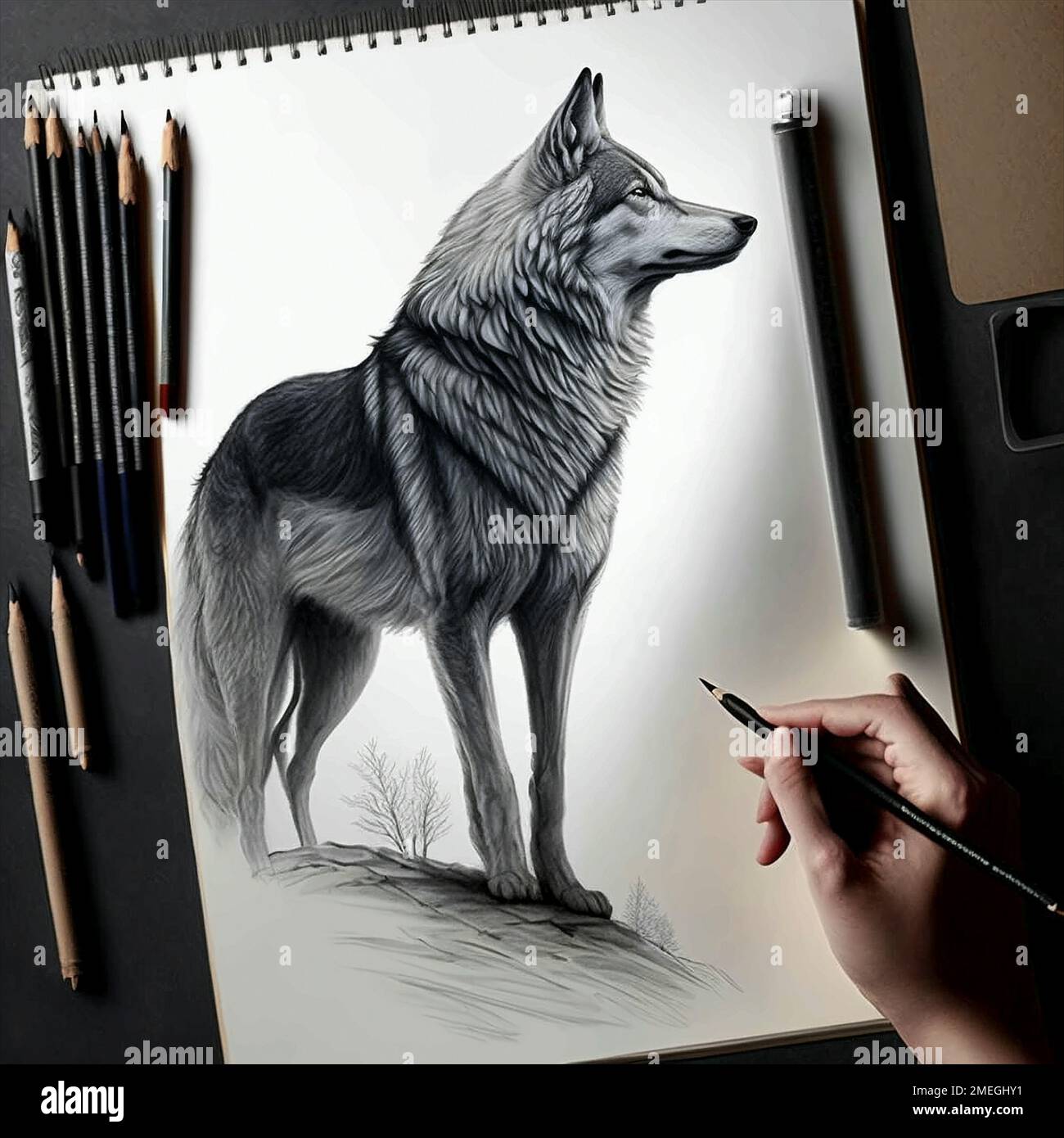 easy wolf pencil drawing