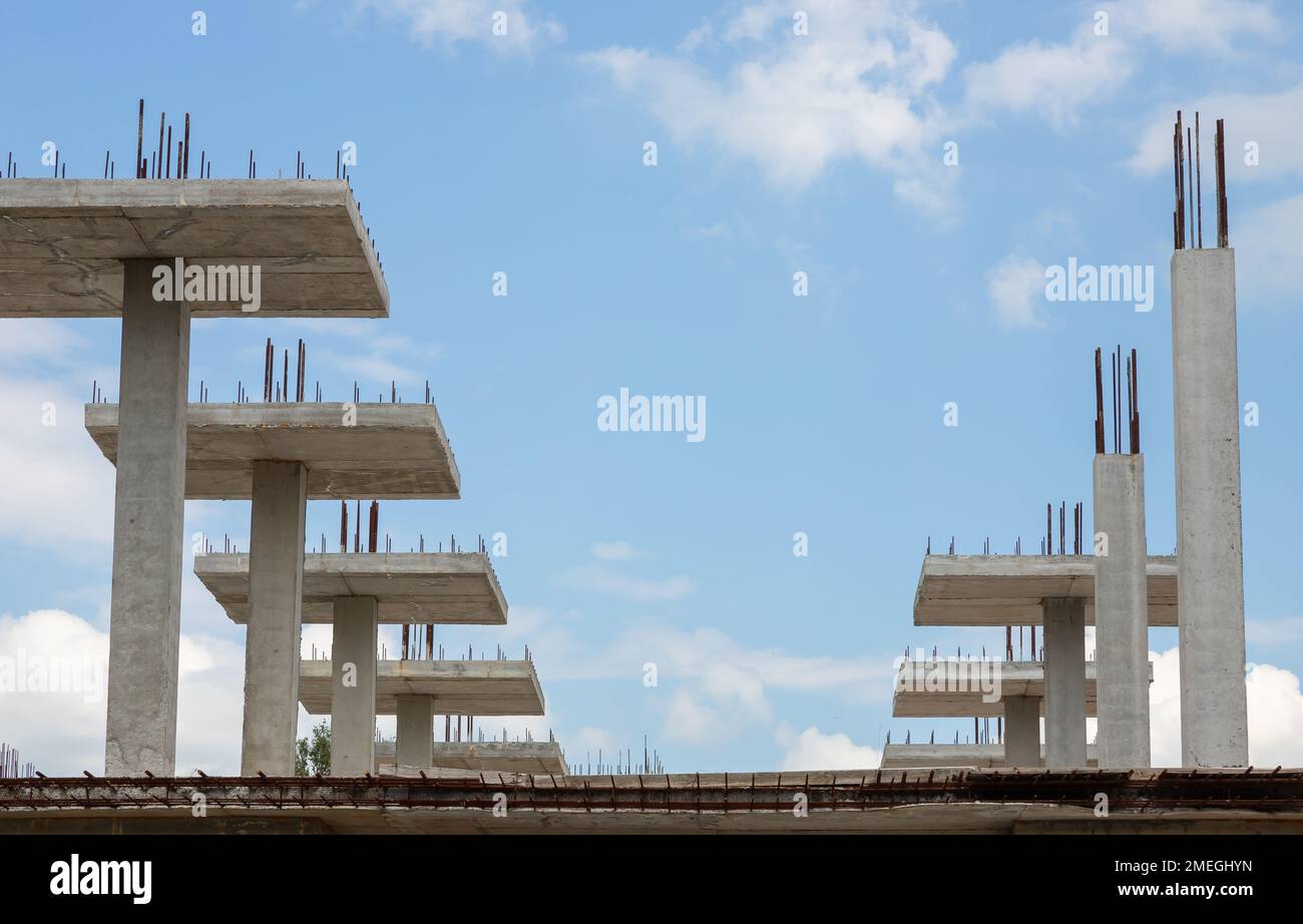 construction of reinforced concrete structures. Unfinished construction of office space Stock Photo