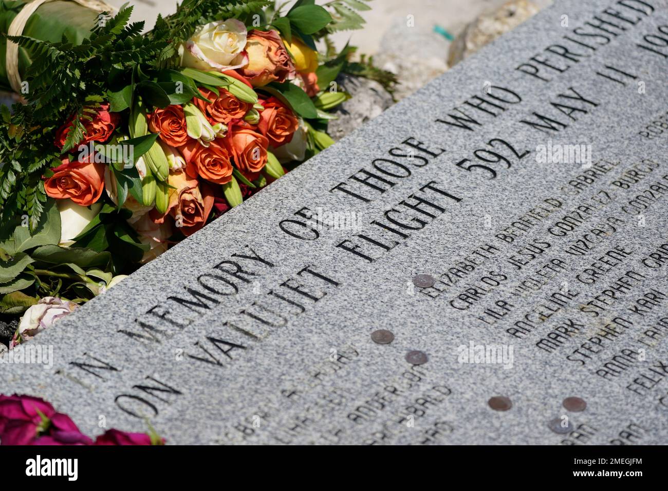 A stone bearing the 110 names of the victims of the ValuJet Flight 592