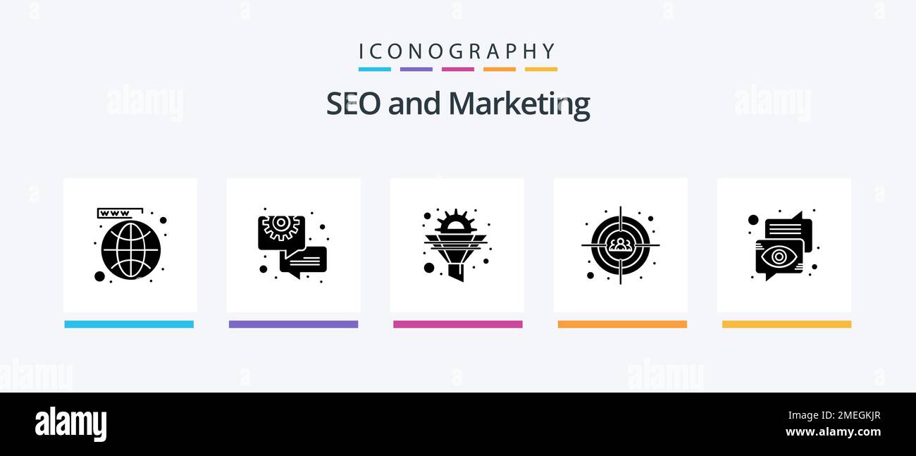 Seo Glyph 5 Icon Pack Including head shot. target. gear. auditory. gear. Creative Icons Design