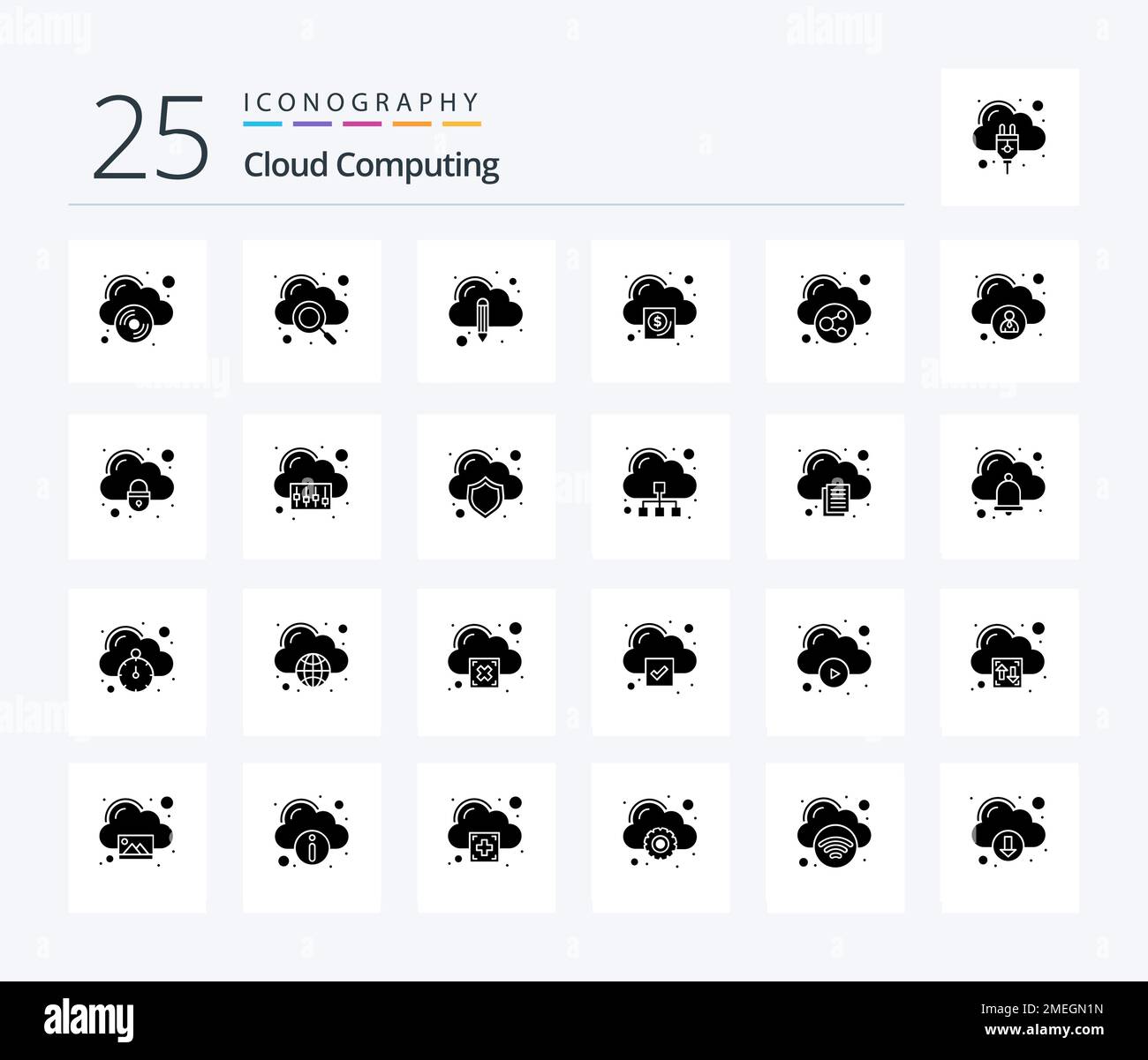 Cloud Computing 25 Solid Glyph icon pack including share. activity ...