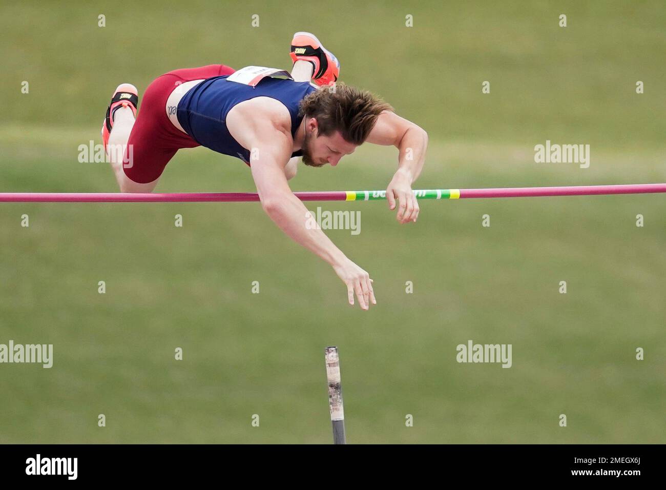 Andrew Irwin competes in men's pole vault during the USATF Golden Games