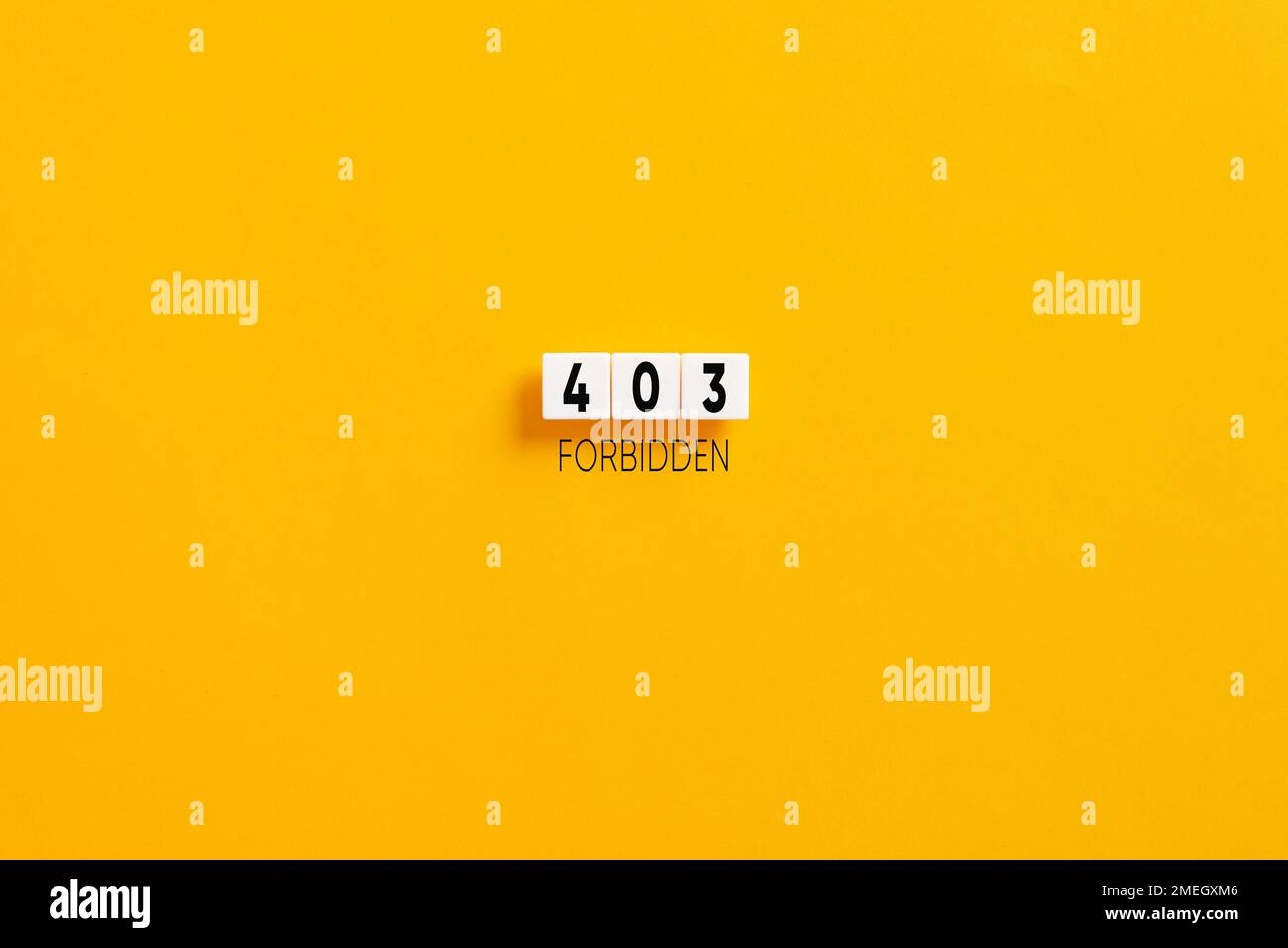 White letter blocks on yellow background with the message 403 forbidden. Http 403 forbidden client error. Stock Photo