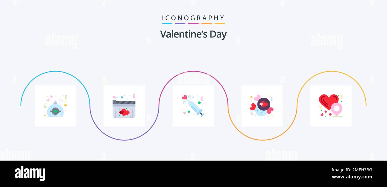 Valentines Day Flat 5 Icon Pack Including heart location. love. drug