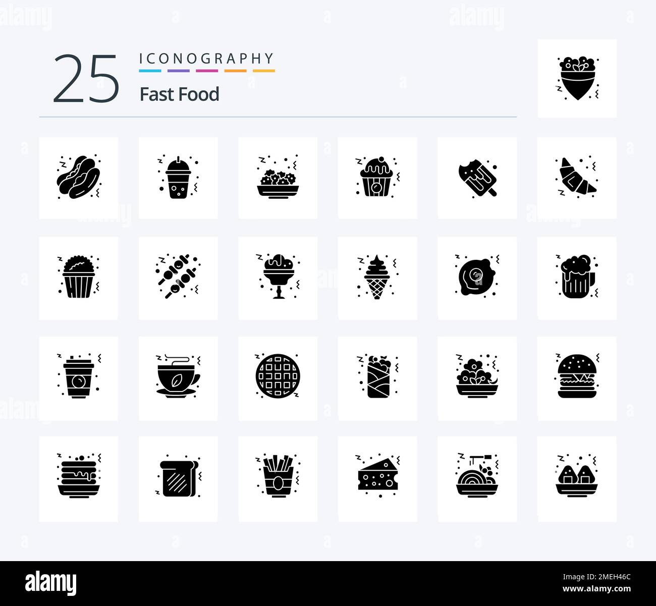 Fast Food 25 Solid Glyph icon pack including food. croissant. eat. food