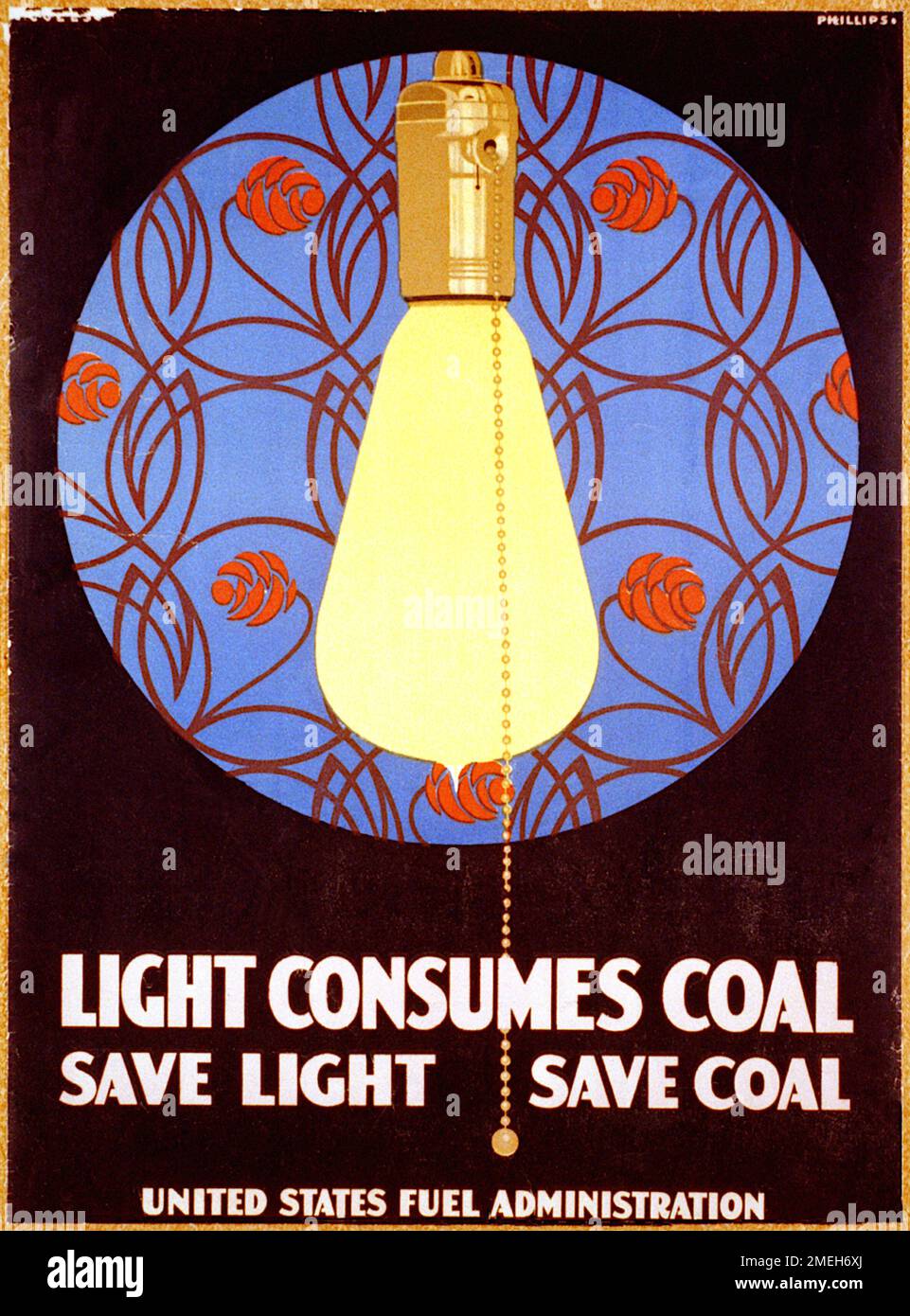 Coles Phillips - World War 1 poster - Light Consumes Coal, Save Light, Save Coal - 1917 Stock Photo