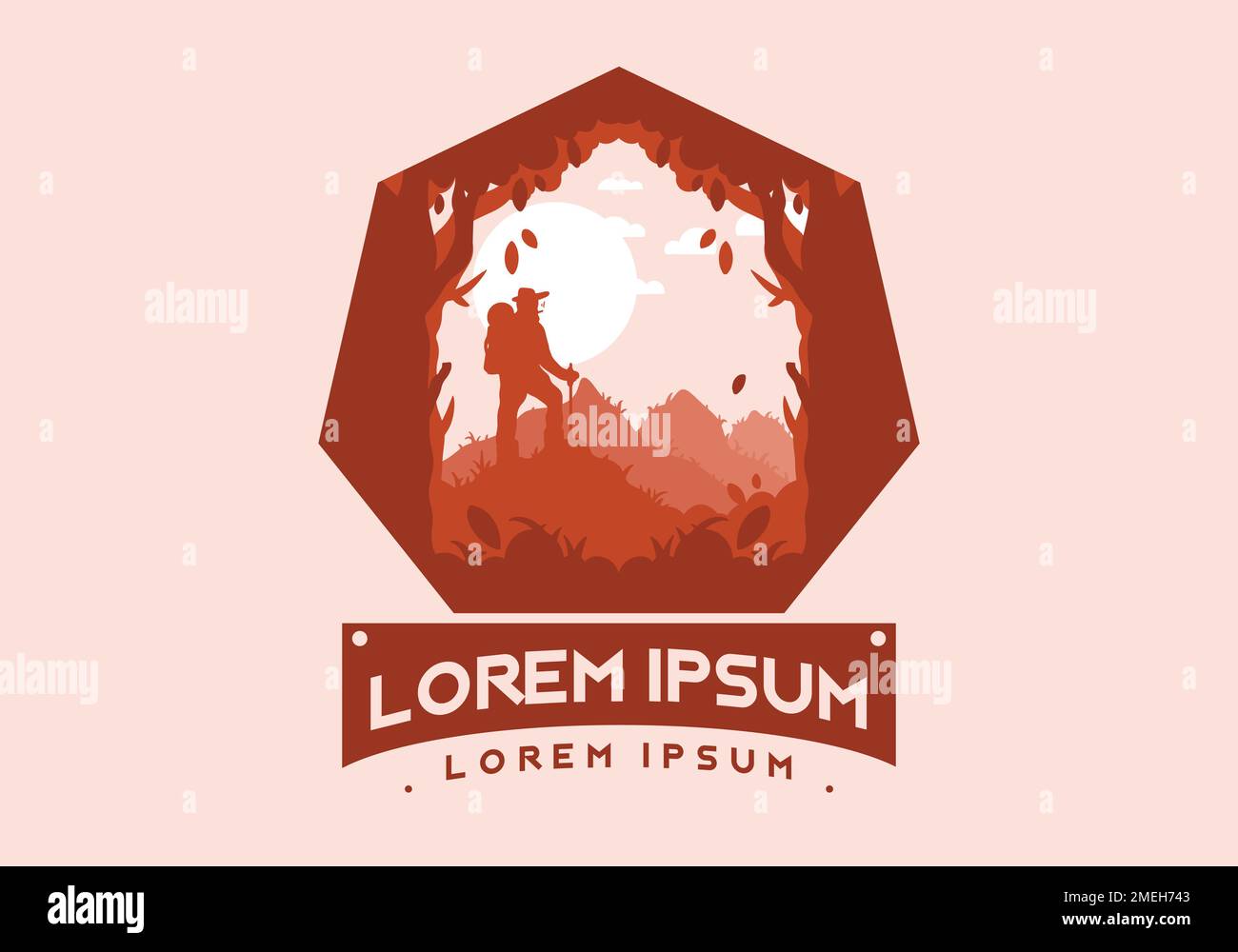 Silhouette Flat Illustration Design Of A Mountain Climber Standing On 