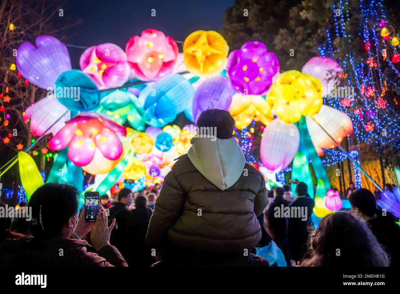 People enjoying the lantern festival in Chengdu Stock Photo Alamy