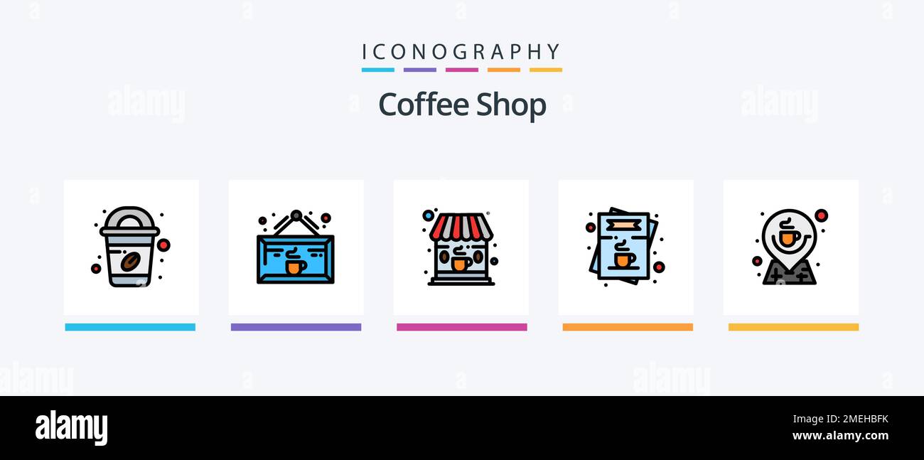 Coffee Shop Line Filled 5 Icon Pack Including coffee. bean. caffeine. bean. coffee. Creative Icons Design Stock Vector