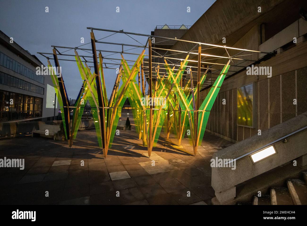 'Winter Lights' exhibition, outdoor spaces at Southbank Gallery, artworks that take inspiration from light, colour and the poetics of space, London UK Stock Photo