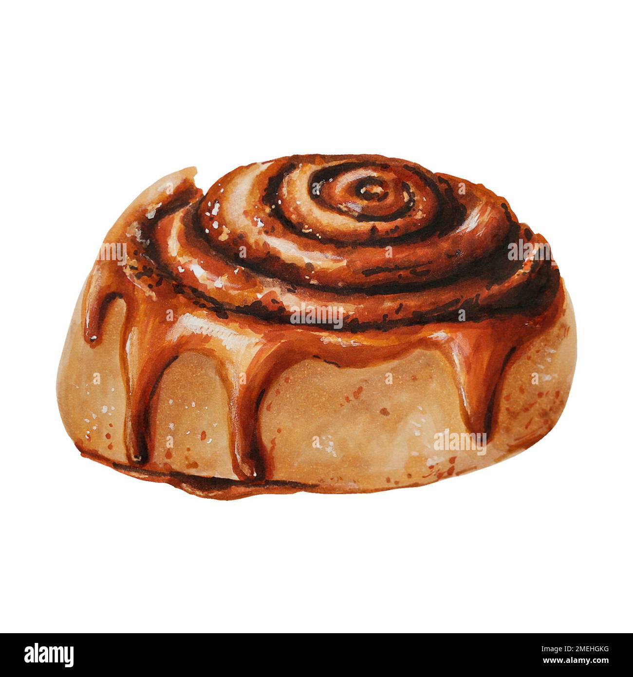 Watercolor cinnamon bun. Hand painting sweet on a white isolated background. For designers, menu, shop, bar, bistro, restaurant, for postcards Stock Photo
