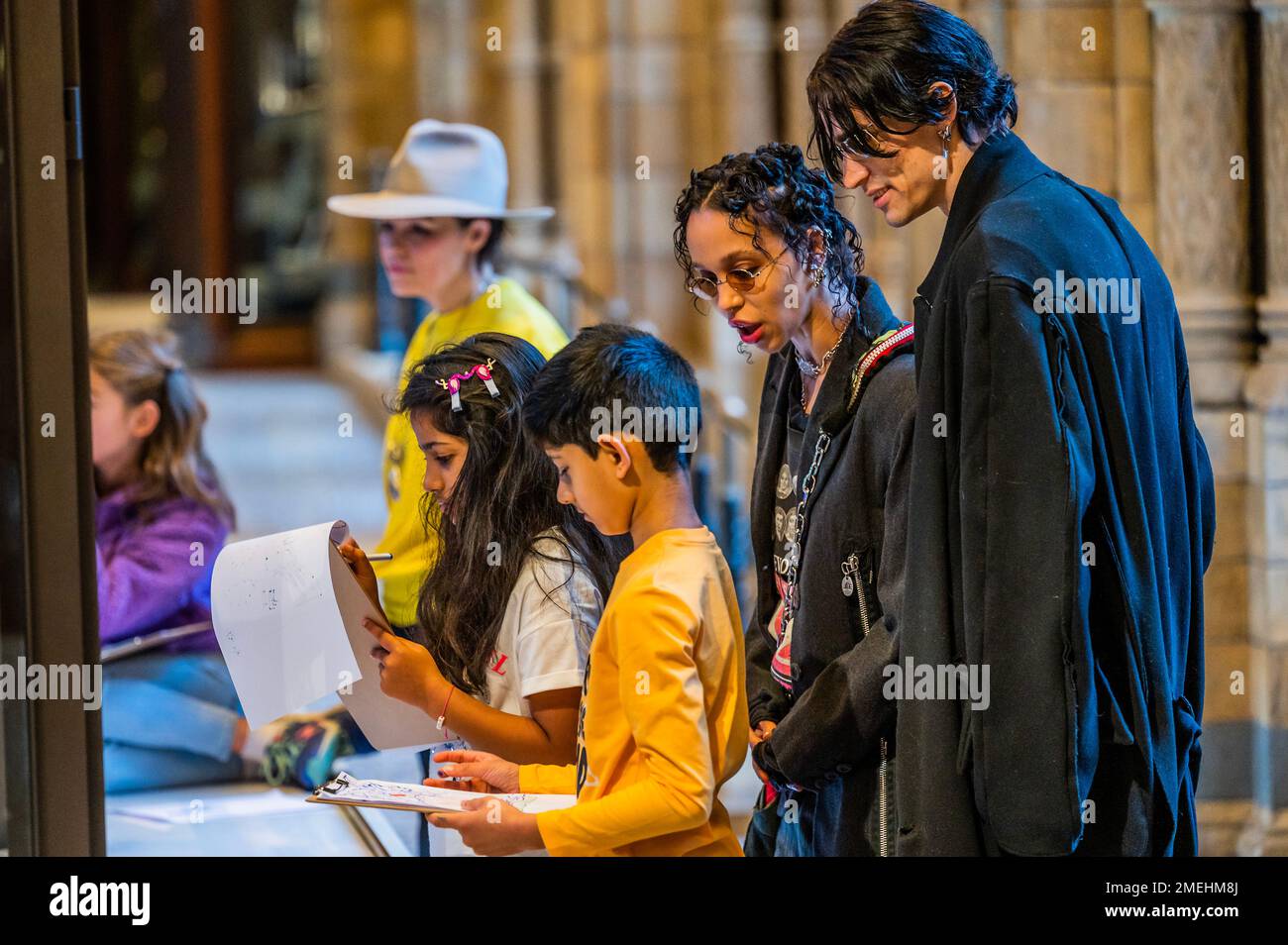 London, UK. 24th Jan, 2023. Es Devlin and FKA Twigs join the children for the launch - The Wild Escape at the Natural History Museum, a new national campaign led by the Art Fund to respond creatively to the threat to the UK's natural environment. 500 museums across the UK and thousands of children are participatingwill draw their favourite mammels to contribute to an epic work of art released to the world on Earth Day, 22 April 2023. Credit: Guy Bell/Alamy Live News Stock Photo