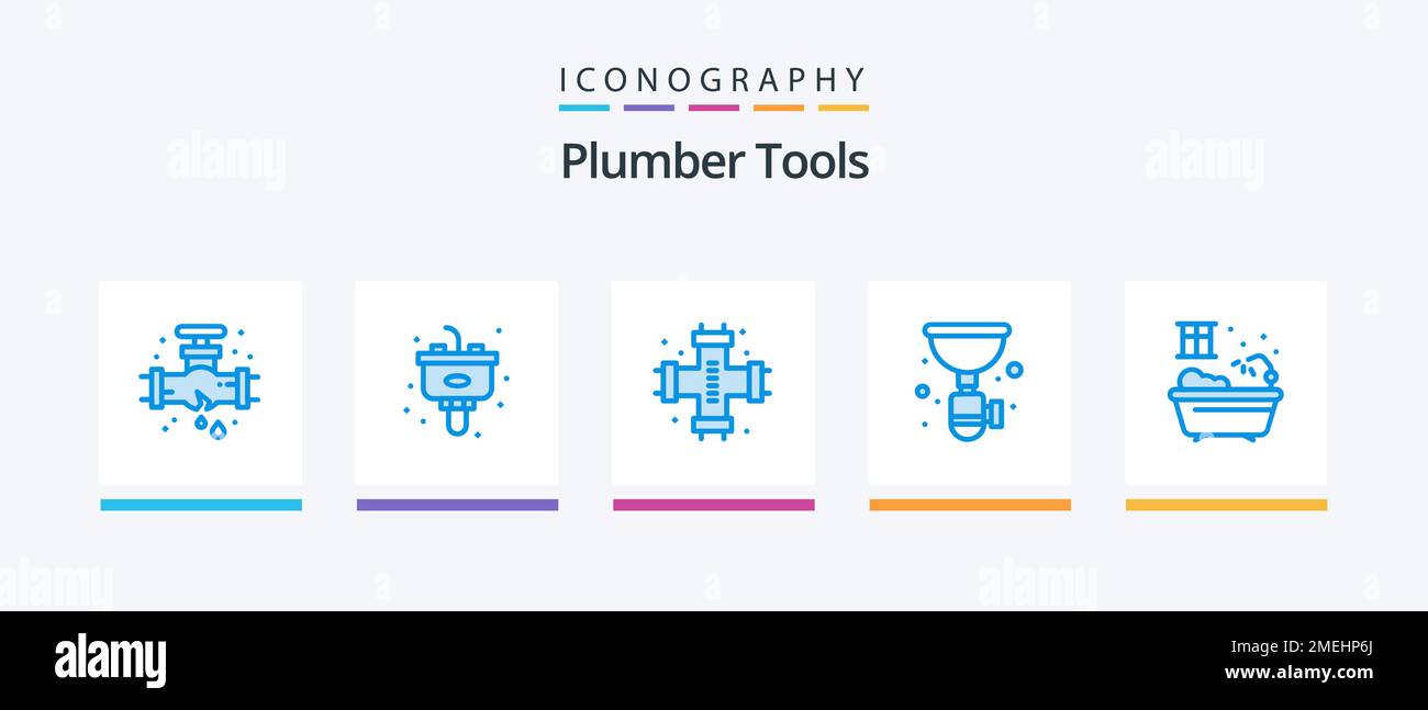 Plumber Blue 5 Icon Pack Including siphon. plumbing. mechanical. plumber. system. Creative Icons Design Stock Vector