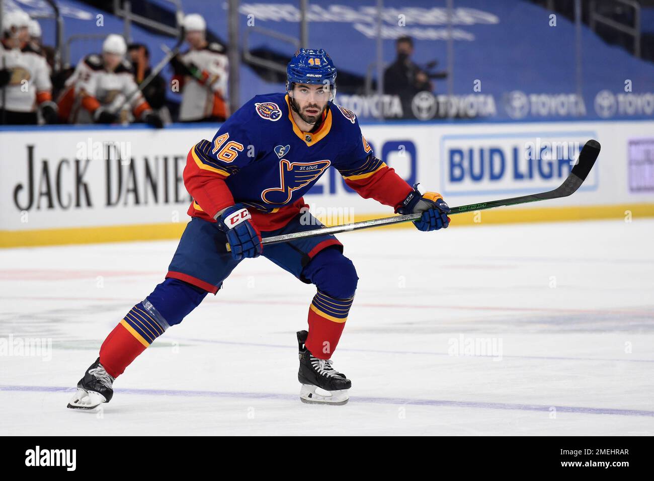 St. Louis Blues' Jake Walman (46) in action against the Anaheim Ducks
