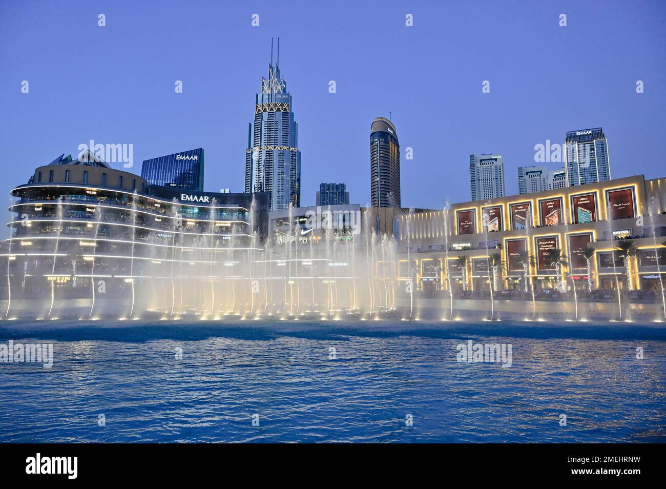 Dubai, Burj Khalifa, Dubai Fountain, Uae Stock Photo Alamy