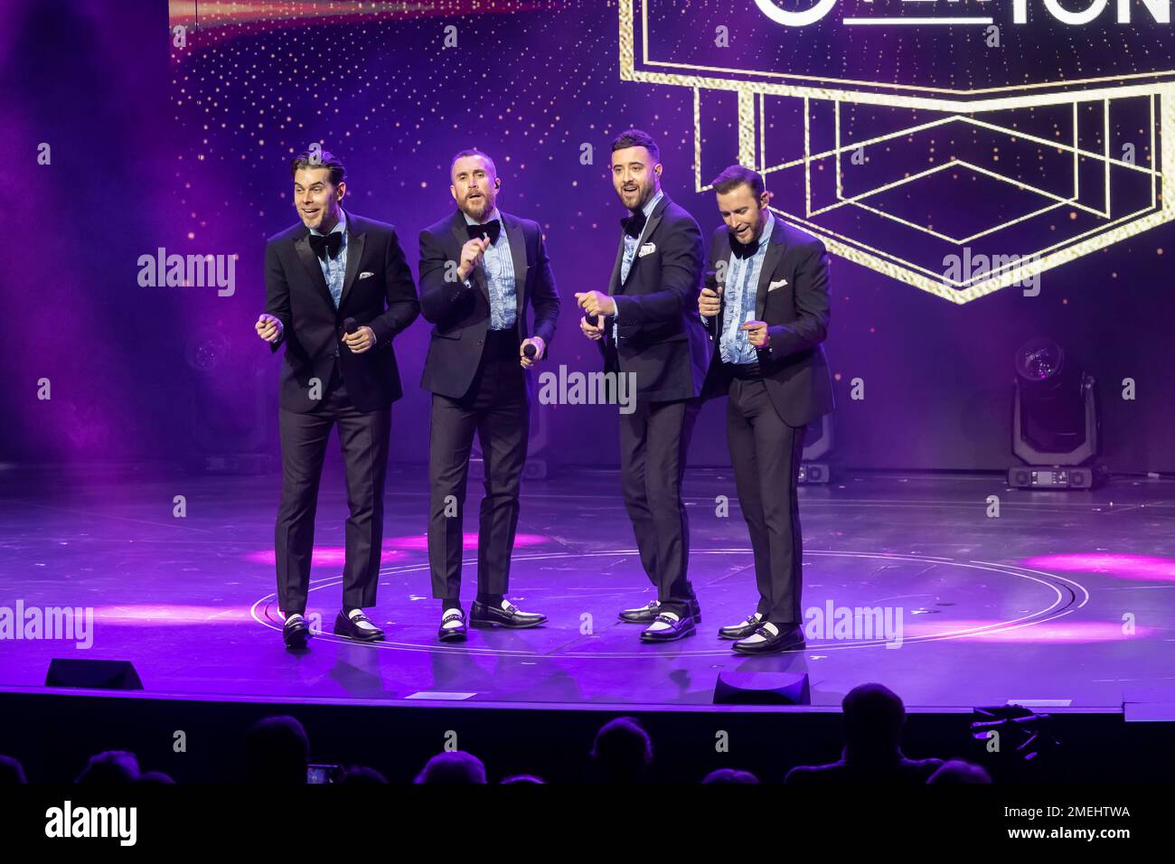 The Overtones, Vocal harmony group with performing on P&O Arvia Stock Photo