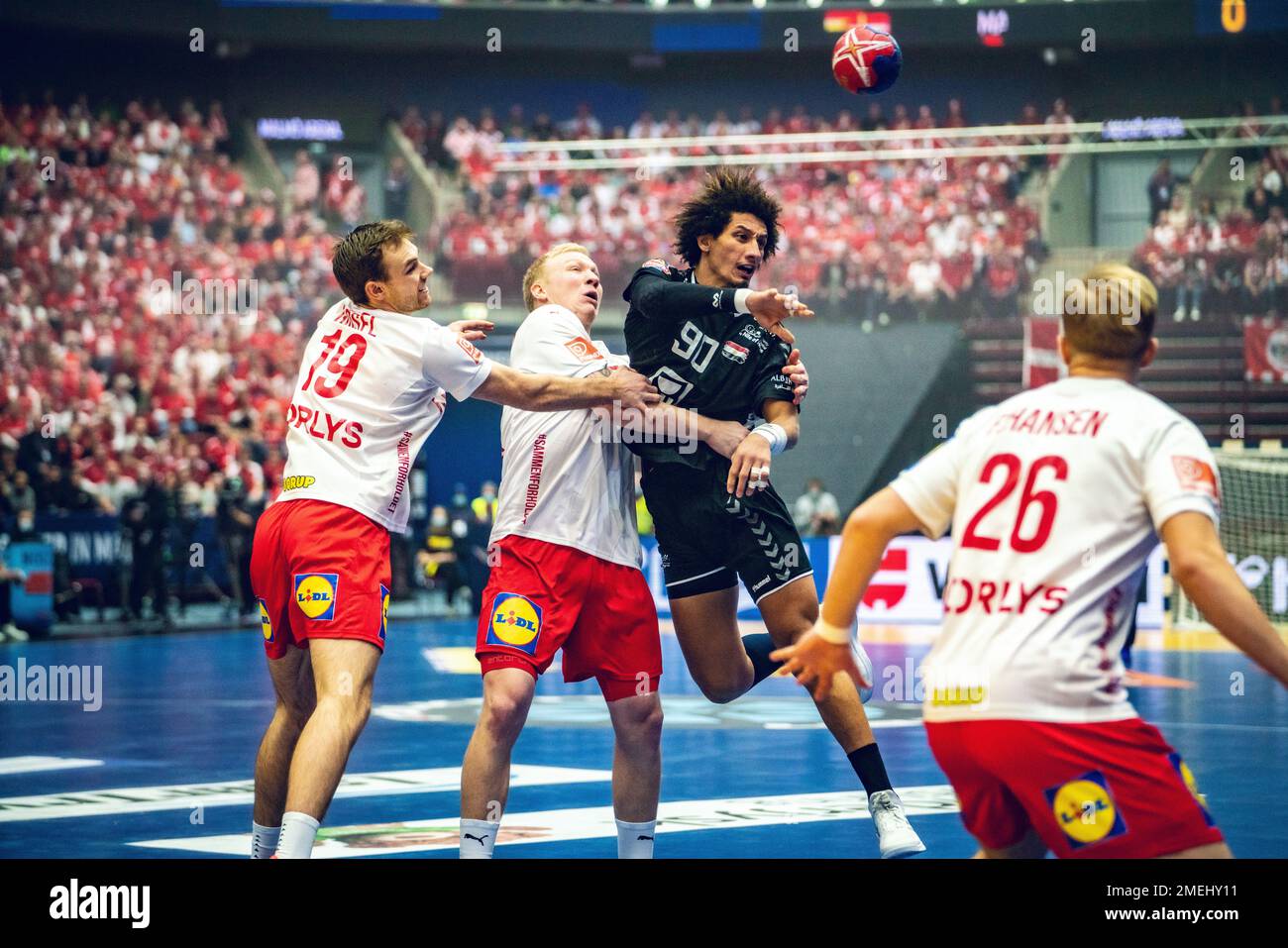 Malmo, Sweden. 23rd, January 2023. Ali Mohamed (90) of Egypt and Magnus