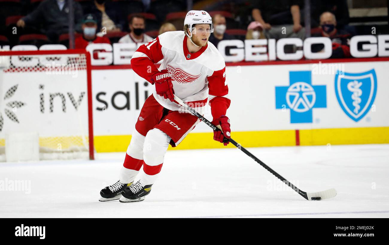 Detroit Red Wings center Dylan Larkin plays during the second period of an  NHL hockey game, Sunday, March 28, 2021, in Detroit. (AP Photo/Carlos  Osorio Stock Photo - Alamy