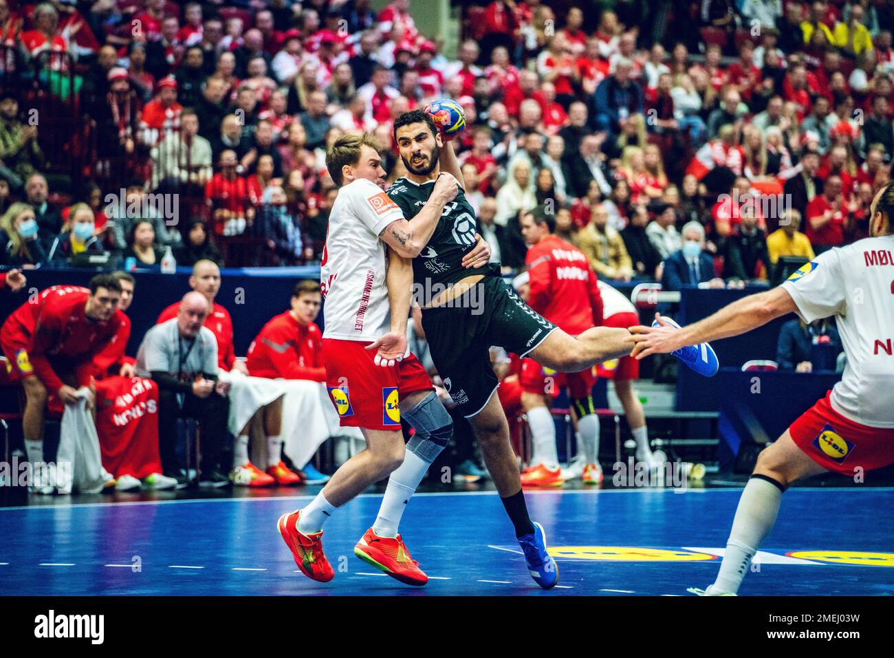 Malmo, Sweden. 23rd Jan, 2023. Mohsen Mahmoud (55) of Egypt and Simon