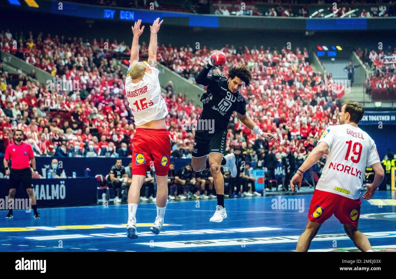 Malmo, Sweden. 23rd Jan, 2023. Ali Mohamed (90) of Egypt and Magnus