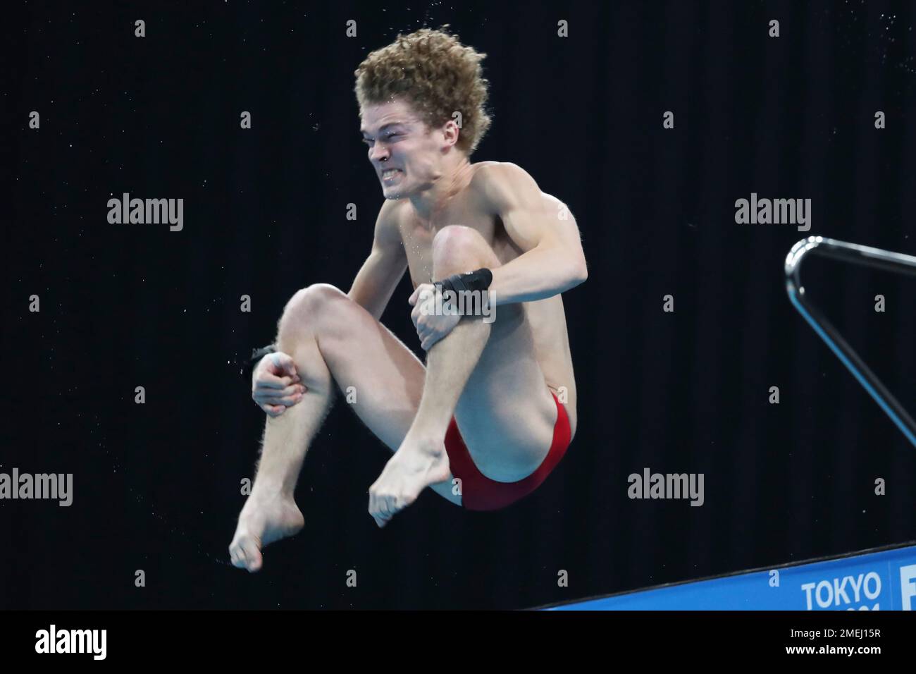 Rylan Wiens of Canada performs a dive during the men's 10meter