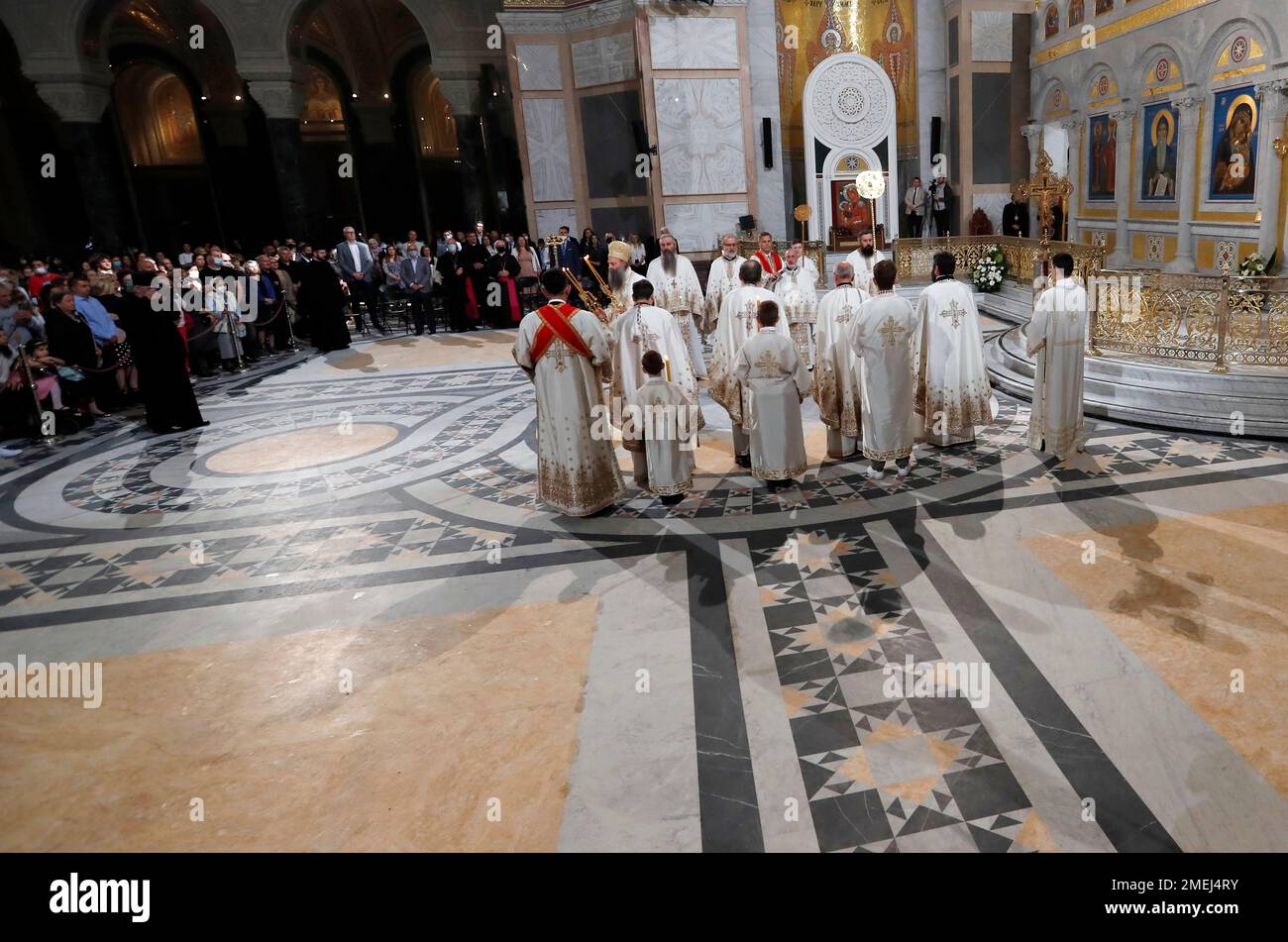 Serbian Orthodox Church Patriarch Porfirije performs the traditional
