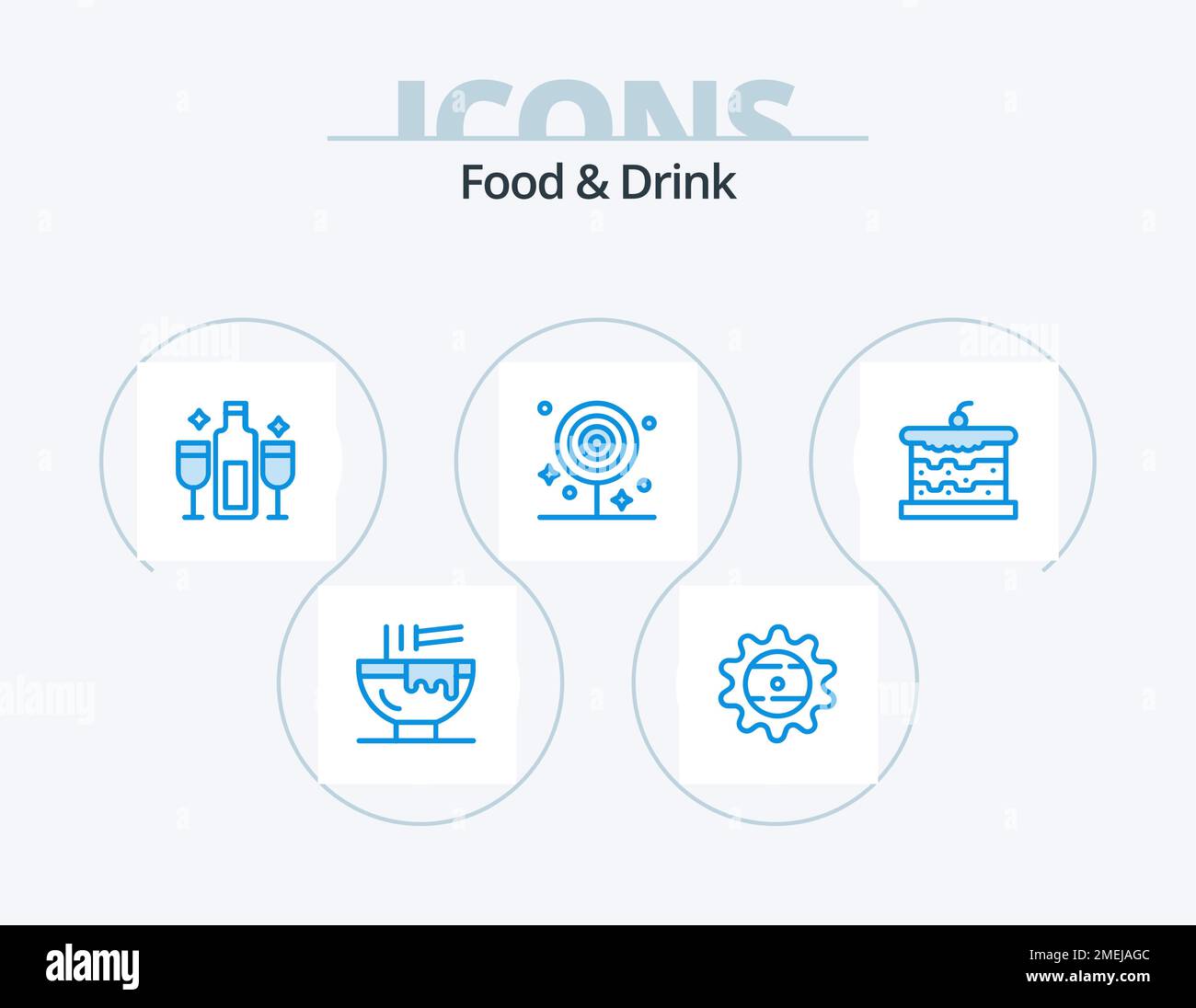 Food And Drink Blue Icon Pack 5 Icon Design. drink. breakfast. food. drinks. celebration Stock