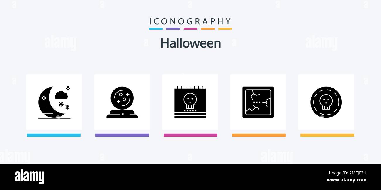 Halloween Glyph 5 Icon Pack Including halloween. coin. ghost. mirror. broken. Creative Icons Design Stock Vector