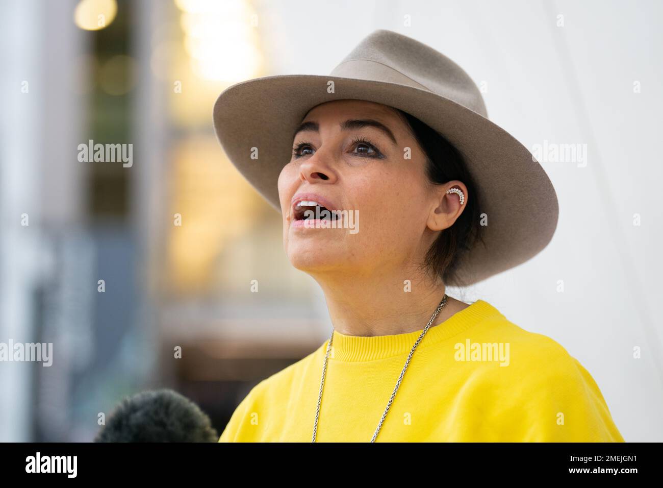 Artist Es Devlin talks to the media at the Natural History Museum, in  London, during the launch of The Wild Escape, a major new national campaign  led by the Art Fund to