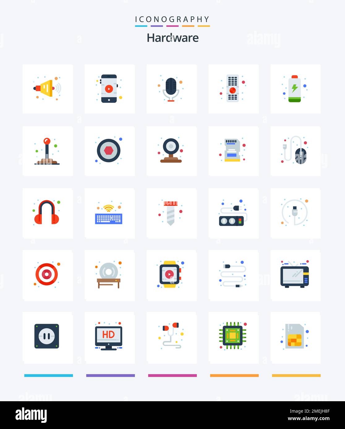 Creative Hardware 25 Flat icon pack  Such As switch. control. record. electric. battery Stock Vector