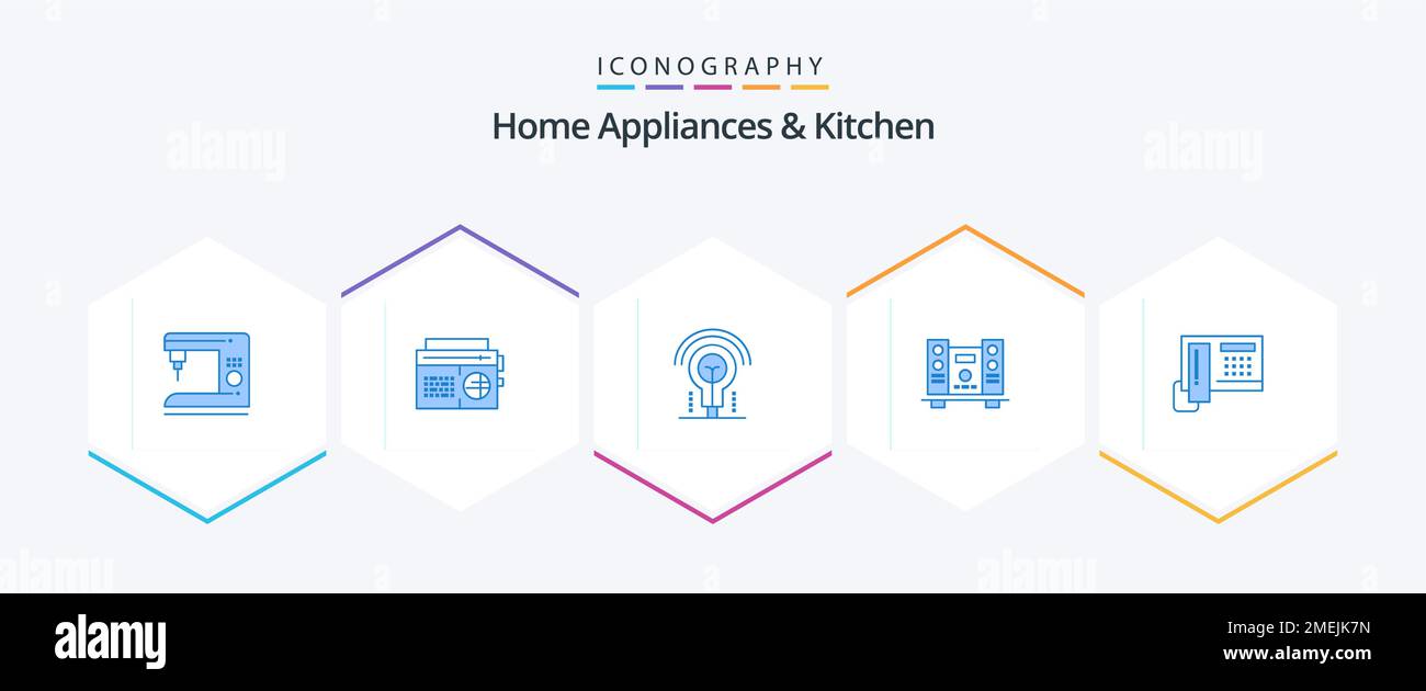 Home Appliances And Kitchen 25 Blue icon pack including phone. music ...