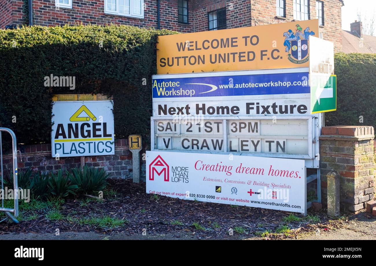 Entrance to Sutton United Football Club in Gander Green Lane , Sutton