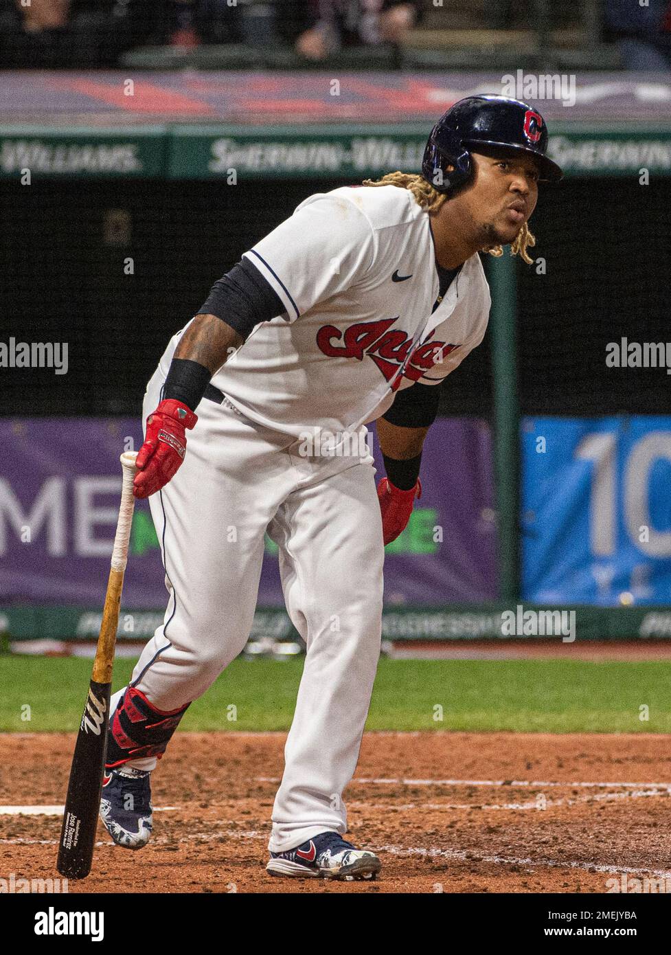 Cleveland, United States. 26th Apr, 2021. Cleveland Indians third baseman Jose  Ramirez hits a home run during an MLB regular season game against the  Minnesota Twins, Monday, April 26th, 2021, in Cleveland. (