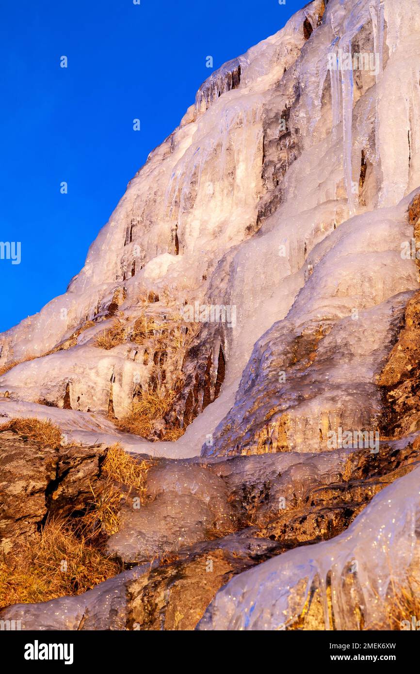 Frozen waterfall in Snowdonia, North Wales Stock Photo