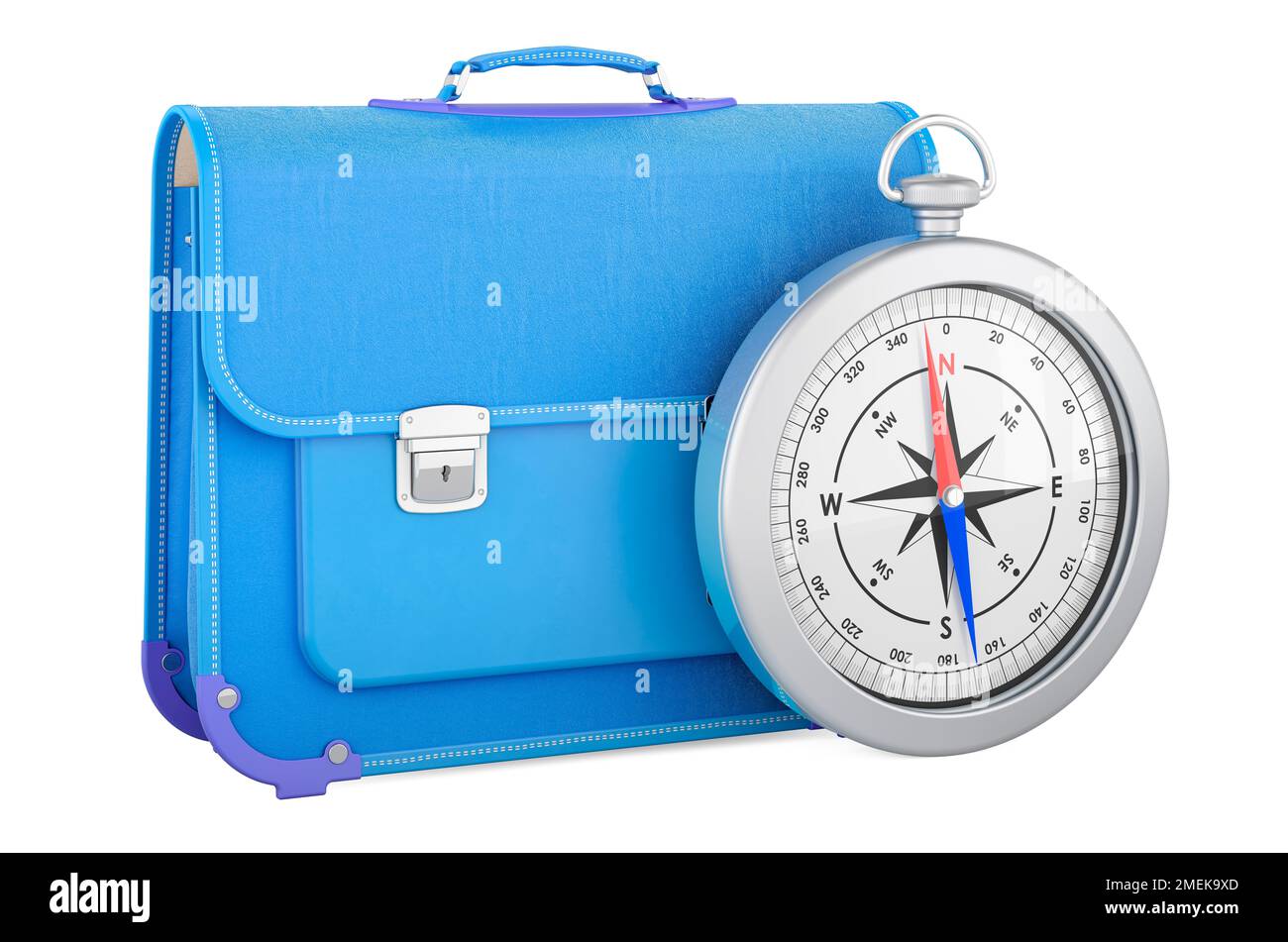 Schoolbag with compass, 3D rendering isolated on white background Stock Photo