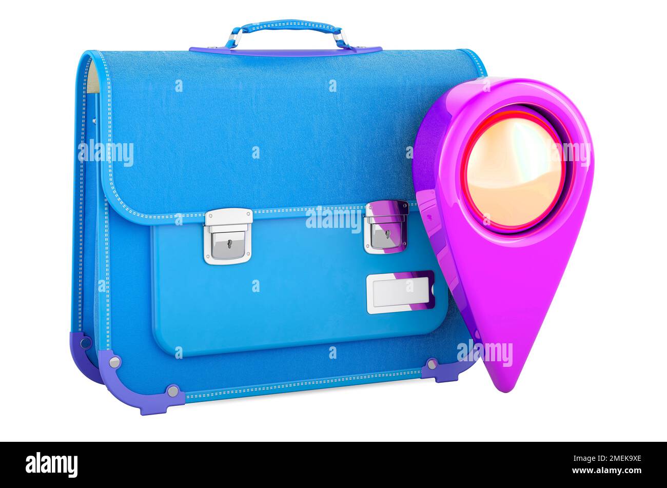 Schoolbag with map pointer. 3D rendering isolated on white background ...