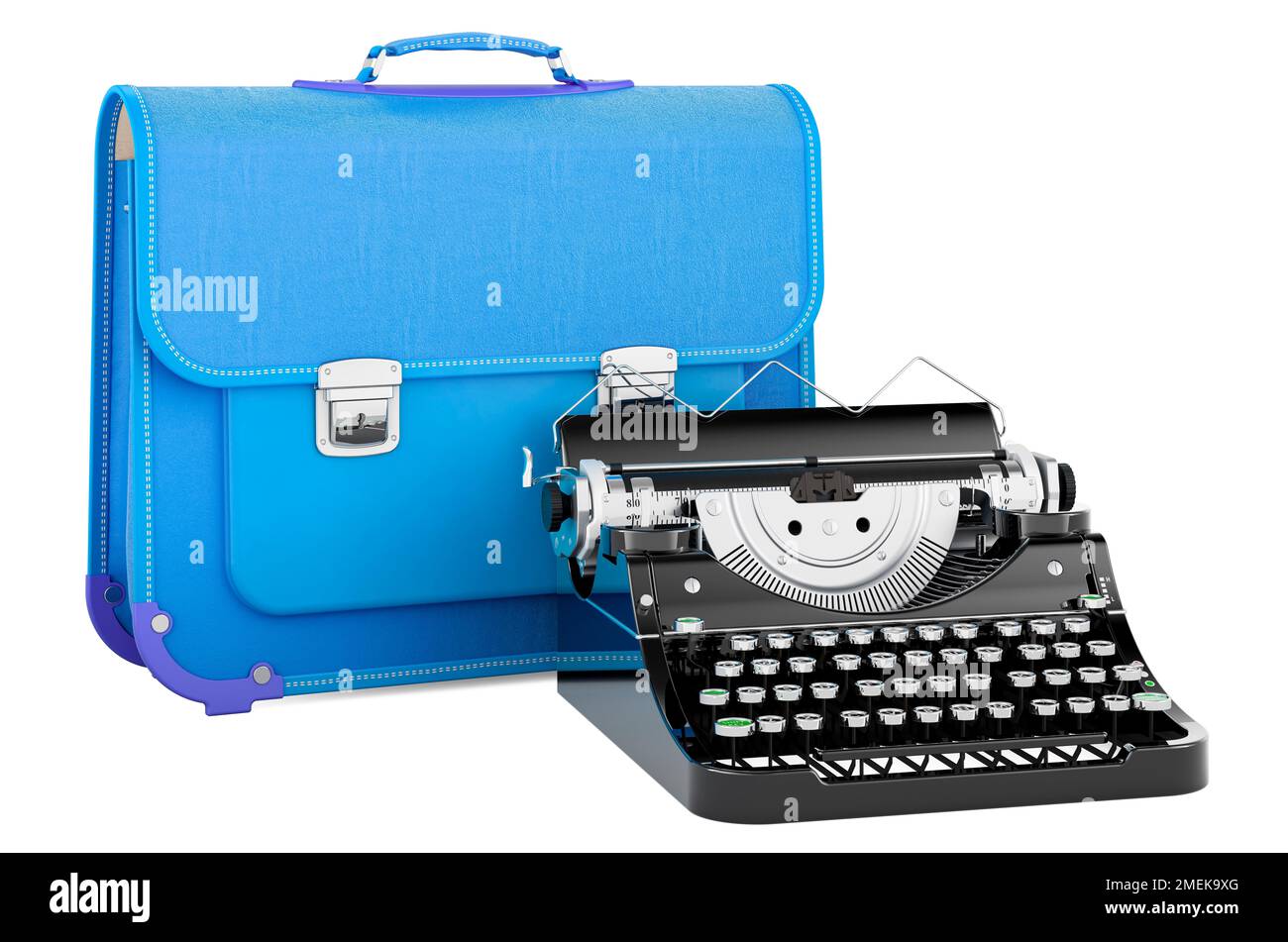 Schoolbag with typewriter, 3D rendering isolated on white background ...