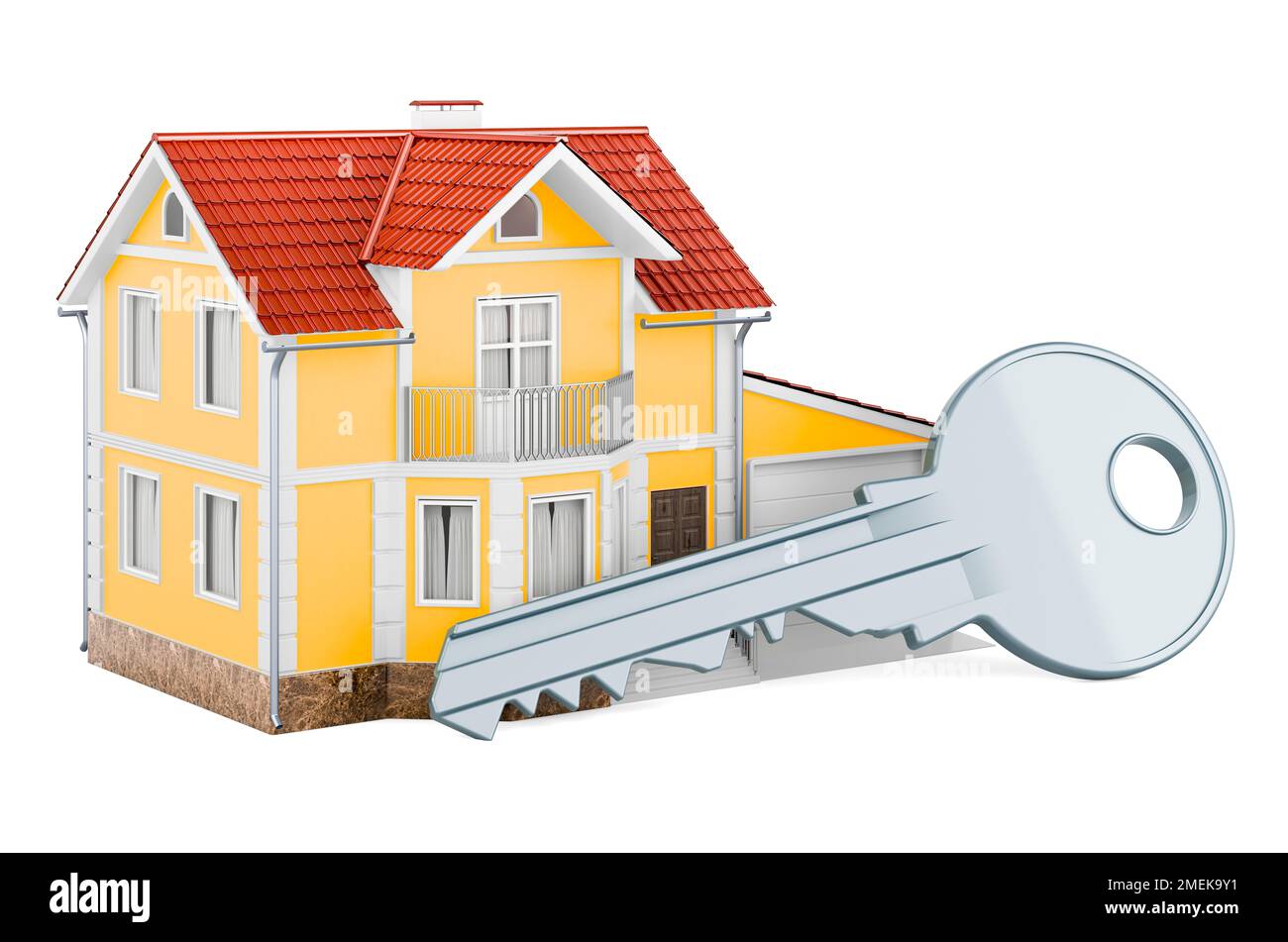 Key with house, 3D rendering isolated on white background Stock Photo ...