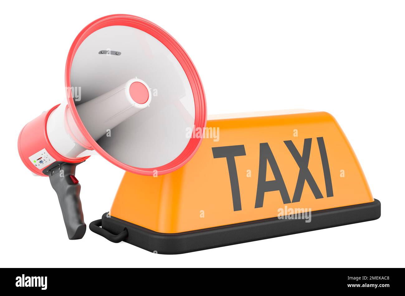 Taxi car signboard with megaphone, 3D rendering isolated on white